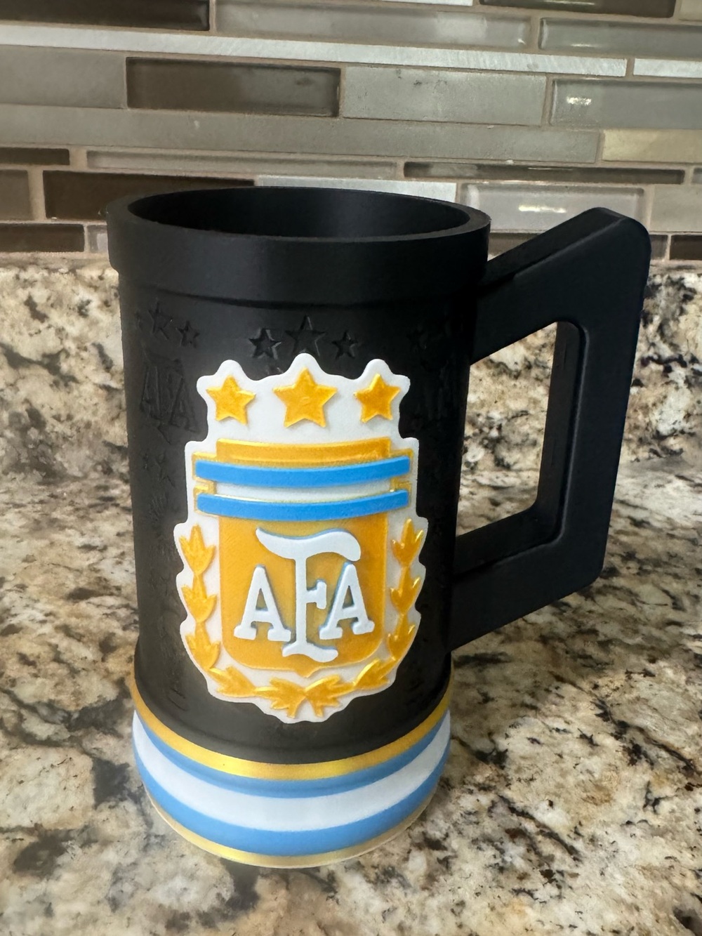 Black Ceramic Mug with Yellow & Light Blue AFA Crest